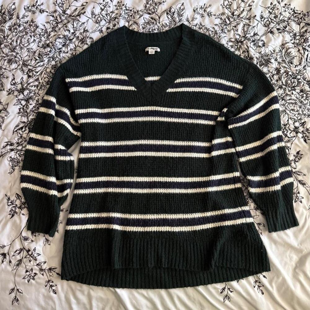 American eagle green striped sweater S